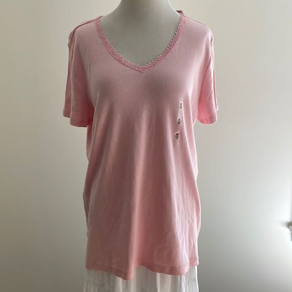 NWT pink T-shirt with lace neck women’s XL by basic edition ST4 - Picture 1 of 7